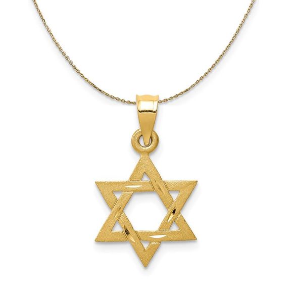 14k Yellow Gold Small Star of David Necklace - 20 Inch
